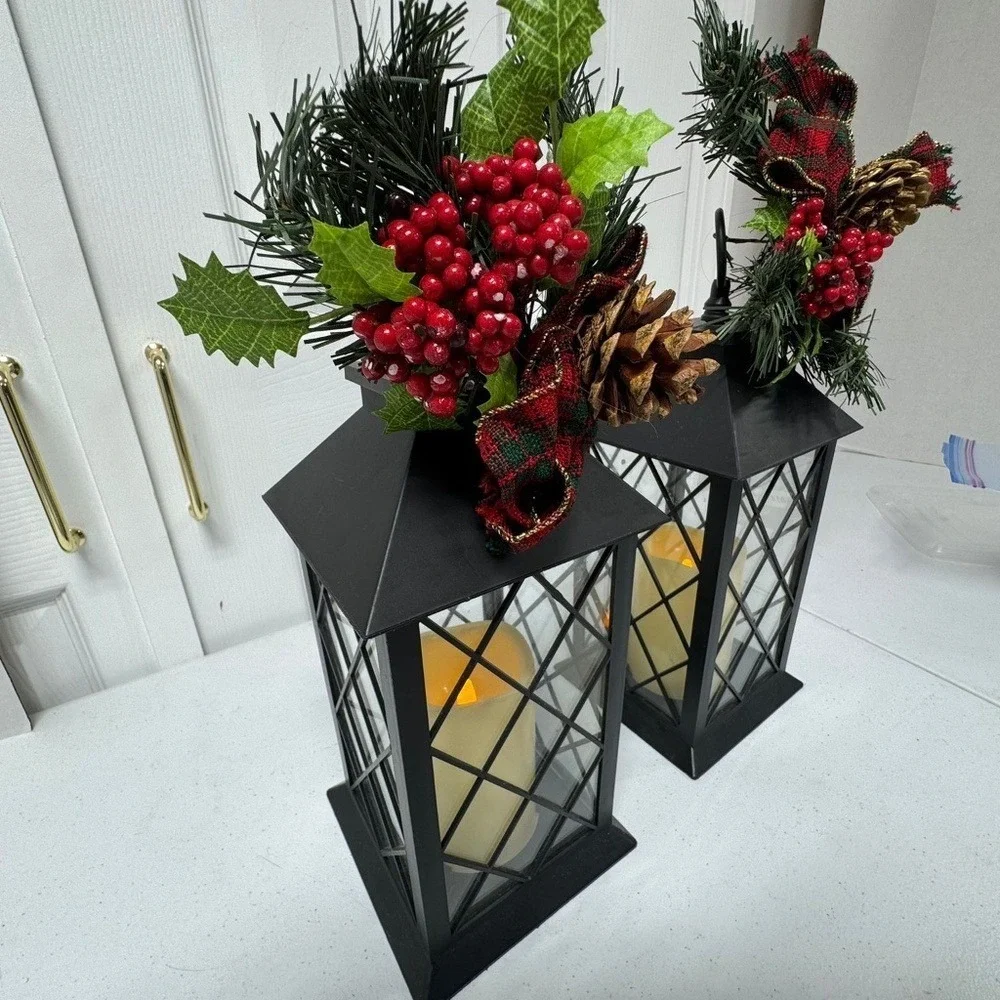 2 Black‎ Metal Led Christmas Lanterns.